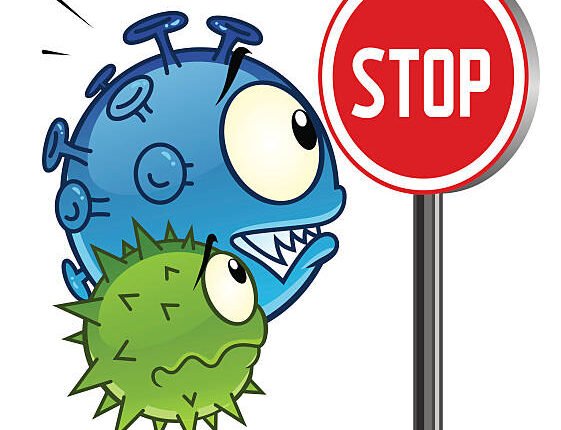 Viruses watching on stop sign. Stop pest conception.